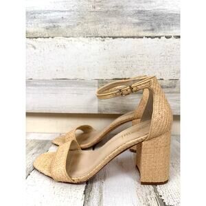 J. Mclaughlin Women 9 Beige Raffia Leather Strappy Heeled Open Toe Sandal Summer